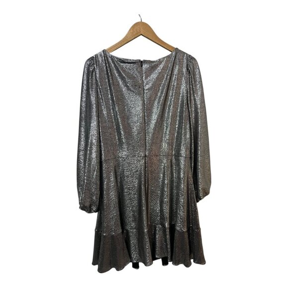 Eliza J Silver Metallic Dress Puff Sleeves Jersey Cocktail Plus Size 14 - Picture 4 of 7